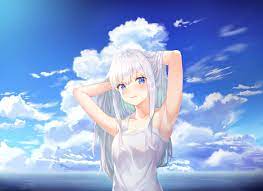 blue eyes clouds gray hair kokose long hair original sky | konachan.com -  Konachan.com Anime Wallpapers