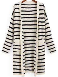 Black And White Striped Cardigan Sweater Black White Batwing Sleeve Striped Cardigan Shein Abaday Drop Shoulder Cardigan Striped Cardigan Long Sweaters Cardigan