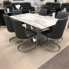 Superb quality (extendable)yew dining table and 6 chairs. Maria Marble Effect Dining Table 6 Chairs Moon Furniture