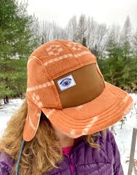 Ear Flap Hat, Rust and Cream Fleece Handmade 5 Panel Camp Hat, Winter  Baseball Cap, Moldable Brim Five Panel Hat, Snap Back Geometric Print