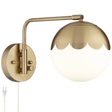 Comes with white fabric shade. 360 Lighting Modern Swing Arm Wall Lamp Antique Brass Plug In Light Fixture Globe Glass Shade Bedroom Bedside Living Room Reading Target