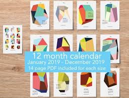 Our 2019 Geometric Calendar Adds A Splash Of Color To Each Month This Diy Modern Art Monthly 2019 Wall C Calendar Design Colorful Wall Art Calendar Wallpaper