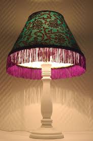 Abat Jour Boheme En Tissu Vert Et Franges Violettes Luminaires Par Abracadabroc Tissu Vert Abat Jour Luminaire