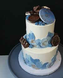 60th Birthday Cake Today Complete With Blue Toned Palette Knife Buttercream Gold Splashed Chocolate Bars Birthd Chocolate Bar Cakes Cake 60th Birthday Cakes