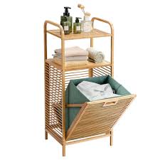 This hamper can hold up to 2.2 bushels of clothing and has a lightweight polyethylene construction to make transporting clothing from your bedroom to your laundry room and back simple. Costwaylaundry Hamper Tilt Out Bin Bamboo Shelf Slat Frame Space Saving Storage Walmart Com Walmart Com