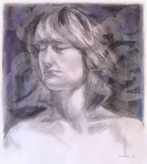 Head in the Clouds, charcoal and pastel drawing Drawing by Kathleen Ney
