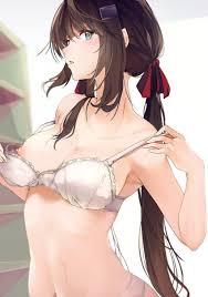 ribbon, undressing, underwear only, bra, nipples - Anime R34