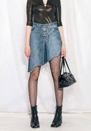 Vintage Denim Skirt 90s Upcycled Raw Hem Lace up Midi 1990s - Etsy