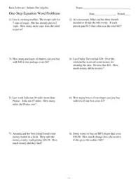 One Step Equation Word Problems Worksheet For 8th 9th Grade Lesson Planet