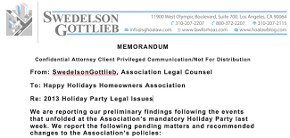 Memo To Board Re 2013 Holiday Party Legal Issues Memo Holiday Parties Law Blog
