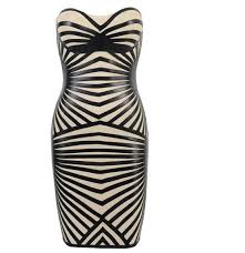 Black Striped Optical Illusion Leatherette Bandage Dress Fashion Style Women