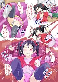 fuibu, yazawa nico, love live!, love live! school idol project, highres,  translation request, 10s, 1girl, black hair, cellphone, clenched teeth,  comic, monster, one eye closed, open mouth, panties, phone, red eyes,  restrained,
