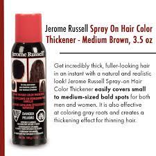 2.8 out of 5 stars with 79 reviews. Buy Jerome Russell Spray On Color Medium Brown Hair Thickener For Fine And Thinning Hair Conceals Bald Spots Grey Hair Hides Root Re Growth And Cover Hair Extension Tracks Works For Men And Women