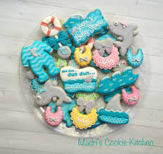 Cute Shark Themed Baby Shower Madriscookiekitchen Decoratedcookies Babyshower Shark Shark Themed Baby Shower Cookie Decorating Shark Themed