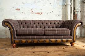 Brown leather chesterfield sofas are staples of both classic and modern living room styles, and are arguably the most versatile of all leather sofa choices. Conrad Chesterfield Sofa Tweed Dark Brown 3 Seater Oswald Pablo