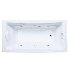The combination of a relaxing bath experience with safety features makes it a great choice for our customers with limited mobility. Kohler Tea For Two 6 Ft Whirlpool Tub With Reversible Drain In White K 865 N1 0 The Home Depot Whirlpool Tub Tub Whirlpool Bathtub