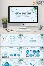 fresh literary blue flower template work report reply powerpoint pptx free download pikbest flower template powerpoint background design hand painted flowers