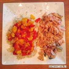 Simple Pour La Masse Musculaire 100g De Thon 100g De Maquereau 80g De Riz Semi Complet Basmati Huile D Olive Et Poivrons Macro Plats Sains Plat Calories