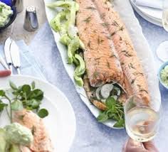 Foil Poached Salmon With Dill Avocado Mayo Recipe Bbc Good Food Recipes Poached Salmon Seafood Dinner
