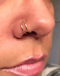 18 Gauge Gold Double Nose Ring Lip Ring Fake Piercing By Junylie Fake Piercing Double Nose Ring Nose Piercing Hoop