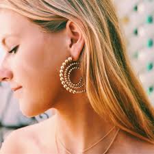 Gold Earrings Spiral Beaded Earrings Double Spiral With Hanging Blue Opal  Ball Earrings