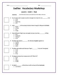 3 work 5 buy 7 are opening 9 are trying. Sadlier Vocabulary Level A Unit 5 Test W Answer Key Editable