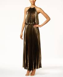 Msk Pleated Metallic Blouson Halter Dress Dresses Gold