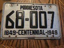 Vintage 1949 Minnesota License Plate Original Antique Waffle Centennial 68 007 Novelty Sign Minnesota Novelty