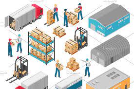 Factory Warehouse Isometric Images Icon Set Graphic Design Illustration Design