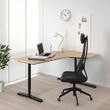 Bekant مكتب زاوية يمين قشرة سنديان مصبوغ أبيض أسود Ikea