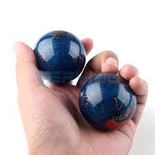 Chinese health exercise stress baoding balls relaxation therapy ying yang blue ! Other Chinese Collectibles Baoding Balls Chinese Health Exercise Stress Relief Chrome Color Chinese