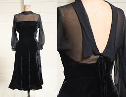 1940s Plunging Back Velvet Cocktail Dress Black Silk Velvet Deco Dress Made Of A Buttery Soft Black Ve Velvet Cocktail Dress Black Cocktail Dress Deco Dress