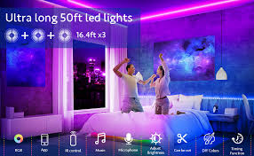 50ft led lights usto music sync color changing led strip lights led lights strip with phone app control and remote led lights for bedroom living room party home decoration 4.5 out of 5 stars 3,330 3 offers from $14.44 Led Strip Lights 50ft 15m Rgb Led Light Strip With Bluetooth Remote App Controller Color Changing 5050 Led Rope Lights Strip Sync To Music For Party Home Bedroom Lighting Kitchen Bed Flexible Strip