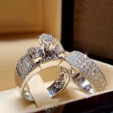 2pcs 3 64ct Huge White Sapphire Gemstone Wedding Ring 925 Silver Jewelry Sz 5 10 Ebay Gemstone Wedding Rings Wedding Rings Engagement Wedding Ring Sets