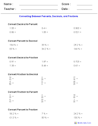 Converting Between Percents Decimals And Fractions Worksheets Fractions Worksheets Fractions Decimals Percents Decimals