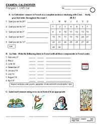 The shortest month of the year. Calendar And Seasons French Exam Quiz By Mme Gratte Tpt