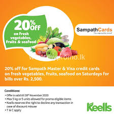 Oct 23, 2010 · sarthy sampath on june 05, 2018: 20 Off For Sampath Credit Card Holders On Fresh Vegetables Fruits And Seafood On Saturdays For Bills Over Rs 2 500 At Keells
