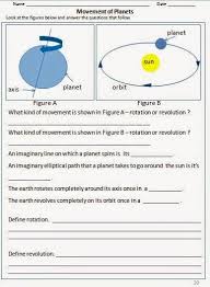 Planet Movements Rotation Revolution Worksheet Solar System Worksheets Earth And Space Science Earth Science Activities