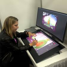 Dell S 27 Inch Screen You Can Draw On In Like A Cheaper Windows Only Version Of The Wacom Cintiq 27qhd But It Artist Workspace Art Studio Space Drawing Desk