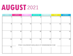 August 2021 Calendar Free Printable In 2020 Calendar Printables August Calendar Calendar