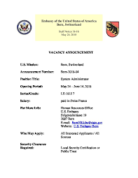 Looking for work is hard work. Sn38 18 Job Vacancy Announcement System Administrator U S Embassy In Switzerland And Liechtenstein
