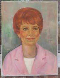 Vintage Midcentury PERKY REDHEAD WOMAN in Pink Oil Portrait - Etsy Denmark