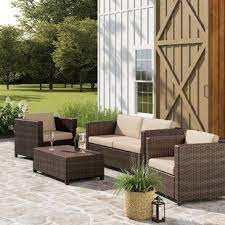Mercury Row Ostro 4 Piece Rattan Sofa Seating Group With Cushions Birch Lane Outdoor Sofa Sets Outdoor Furniture Sets Patio Seating Sets