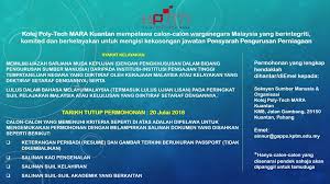 Fasa pengemaskinian bagi lepasan stpm/setaraf bermula 9 ogos 2021 hingga 12 ogos 2021. Jawatan Kosong Pensyarah Di Kolej Polytech Mara Kptm Jobcari Com Jawatan Kosong Terkini