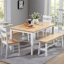 Solid pine dining/kitchen table with 4 chairs, welcome to view, great as it is or a good piece to shabby chic £350 ono. Bremen Oak And White Dining Set With 4 Chairs And 1 Large Bench White Dining Table Set Dining Set With Bench White Dining Set