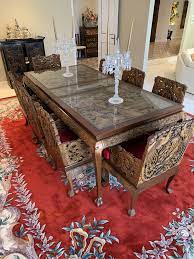The main table is the one. Chinese Carved Wood Dining Table And Chairs Classic Imports Design