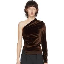 Supriya Lele brown velvet one sleeve top with rushed...