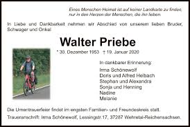 Traueranzeigen von Walter Priebe