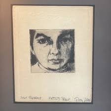 Artwork, charcoal sketch, self portrait of artist Ruth Leaf, artist's proof  Art