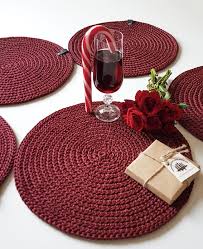 Burgundy Placemats Crochet Table Mats Dinner Table Mats Etsy In 2020 Crochet Table Mat Placemats Table Mats